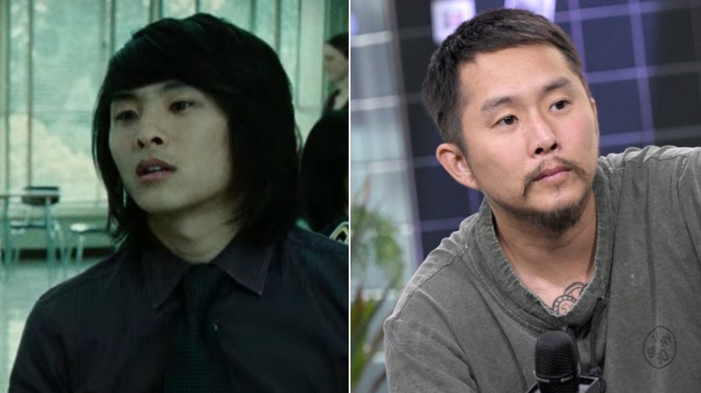 Left: Justin Chon in Twilight; Right: Justin Chon with microphone in interview