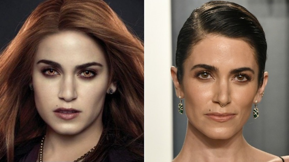 Left: Nikki Reed in Twilight; Right: Nikki Reed with pixie cut