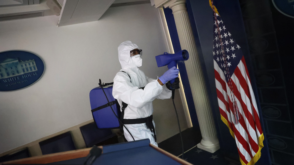 The White House Briefing Room being cleaned and sanitized 