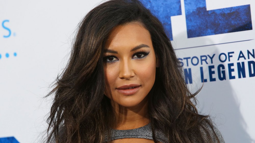 Naya Rivera with blue eyeshadow and silver dress