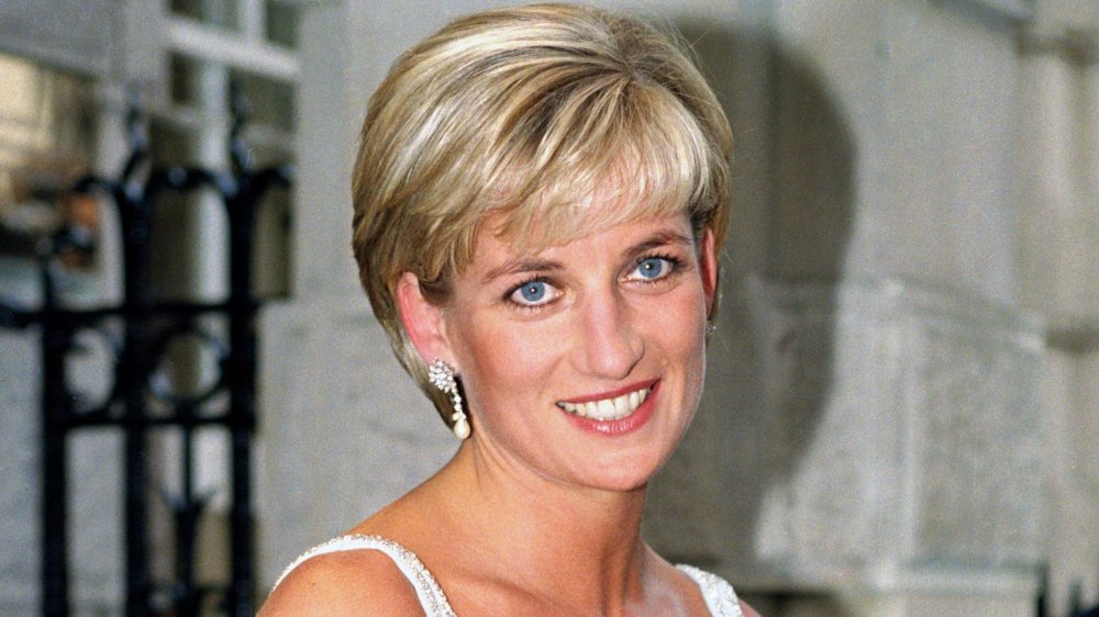 Princess Diana with diamond and pearl earrings