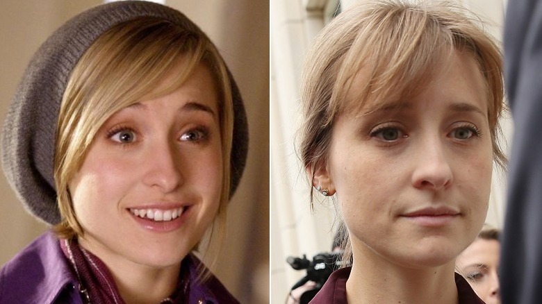 A composite image of Allison Mack on 'Smallville' and at her NXIVM arraignment in New York in 2018