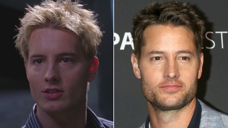 A composite image of Justin Hartley on 'Smallville' and at PaleyFest in 2022