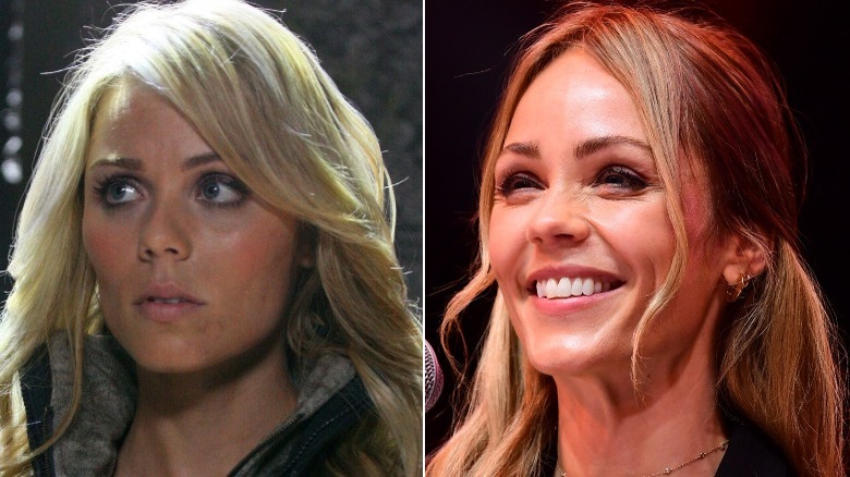 A composite image of Laura Vandervoort on 'Smallville' and at Los Angeles Comic Con in 2021