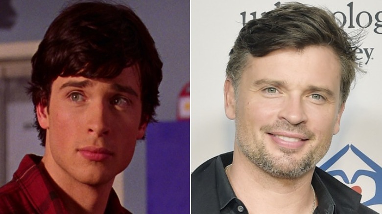 A composite image of Tom Welling on 'Smallville' and at the Sense of Home gala in 2019