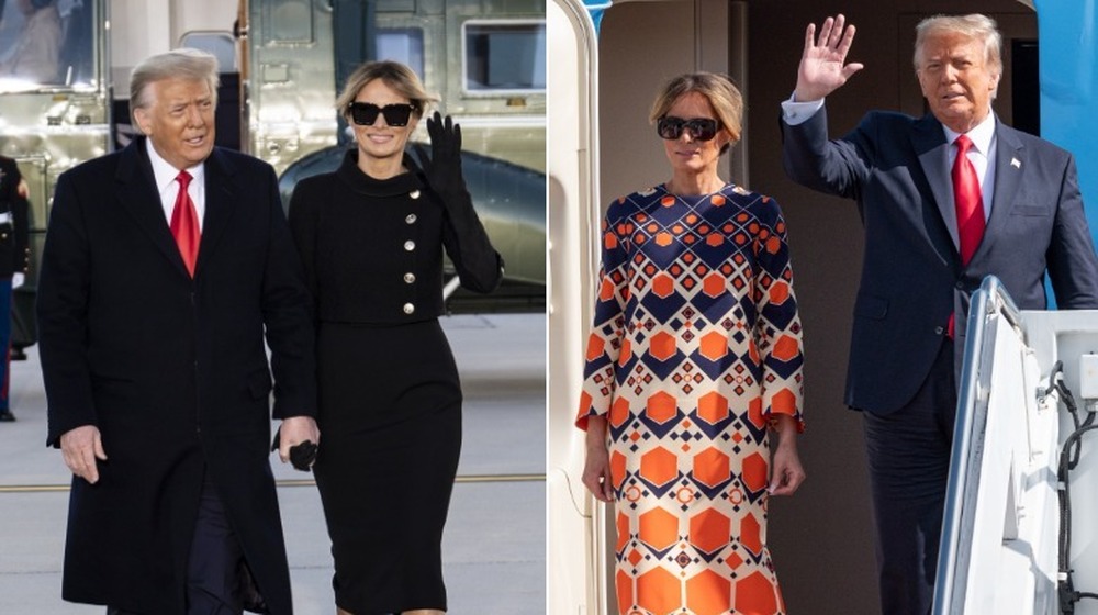 Melania and Donald Trump leaving the White House and arriving in Florida