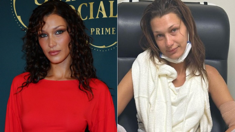 Bella Hadid with, without makeup