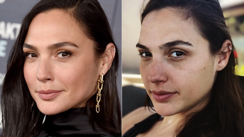 Gal Gadot smiling with, without makeup