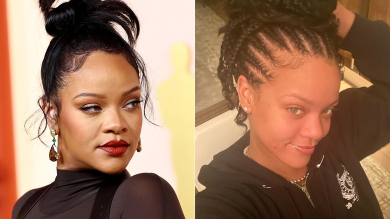 Rihanna wearing hair up