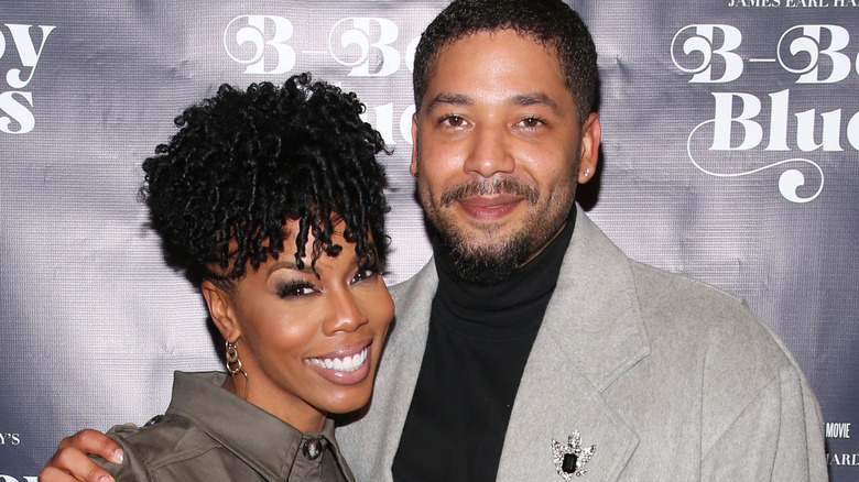 Jussie Smollett and Brandee Evans posing at the "B-Boy Blues" premiere