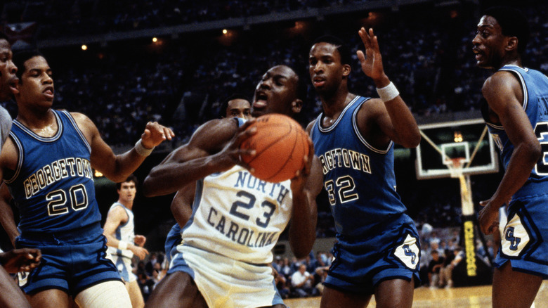 Michael Jordan playing basketball in college