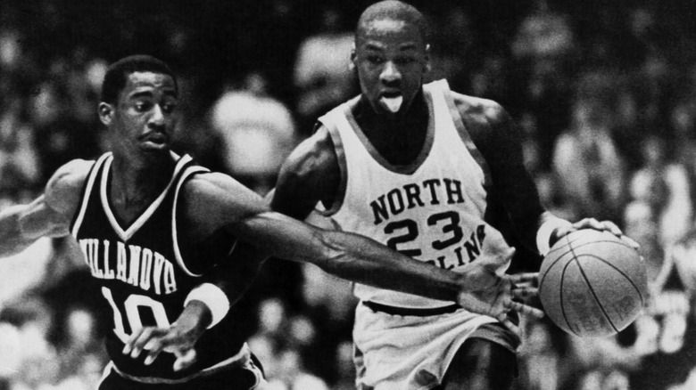 Michael Jordan playing basketball in college