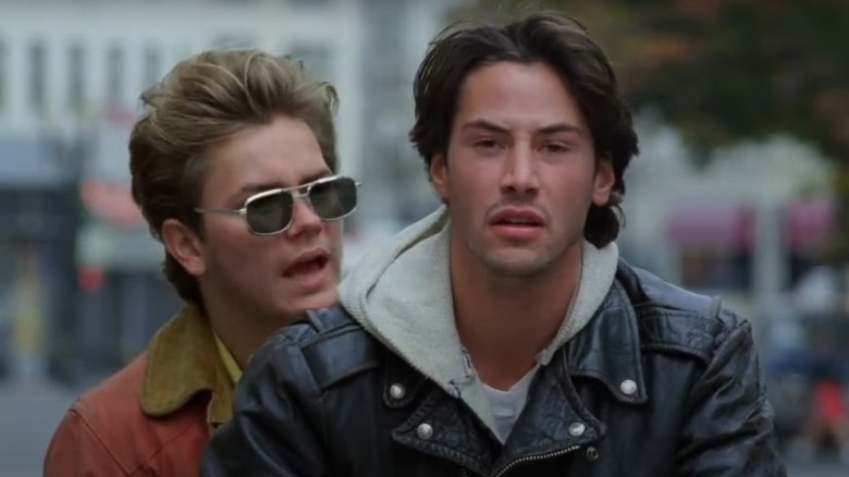 River Phoenix and Keanu Reeves on motorcycle