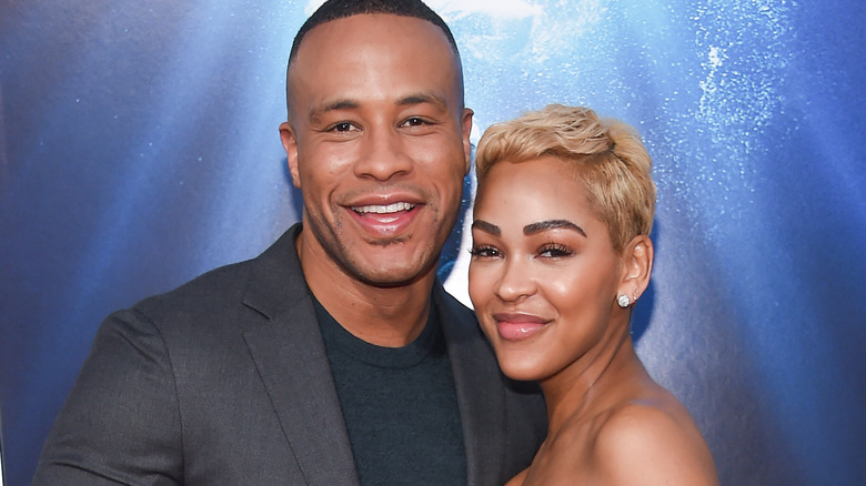 Meagan Good, DeVon Franklin, posing together