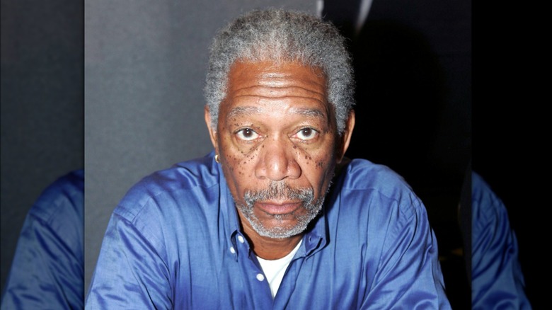 Morgan Freeman sitting in close-up