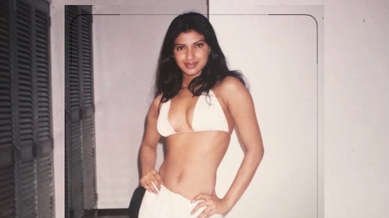 Priyanka Chopra posing in a bikini top in the early 2000s