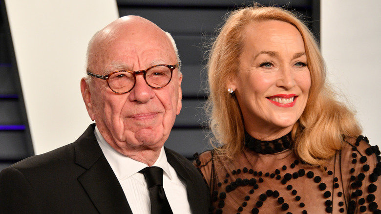 Rupert Murdoch and Jerry Hall smiling