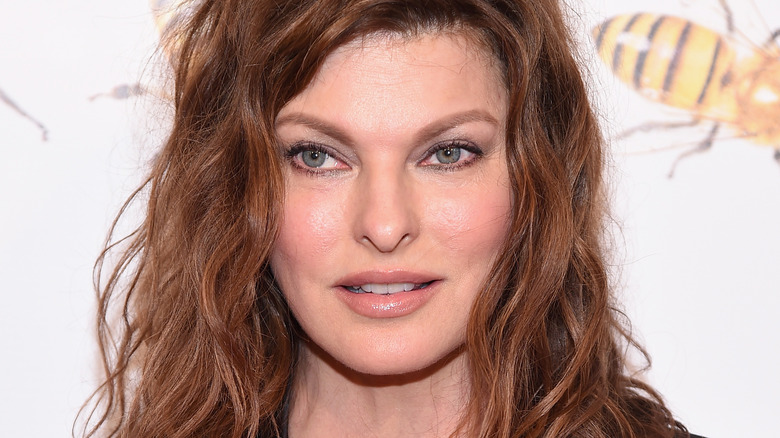 Linda Evangelista with a neutral, alert expression