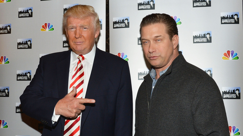 Donald Trump pointing at Stephen Baldwin on red carpet