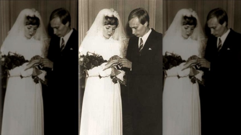 Vladimir Putin and Lyudmila Shkrebneva on their wedding day