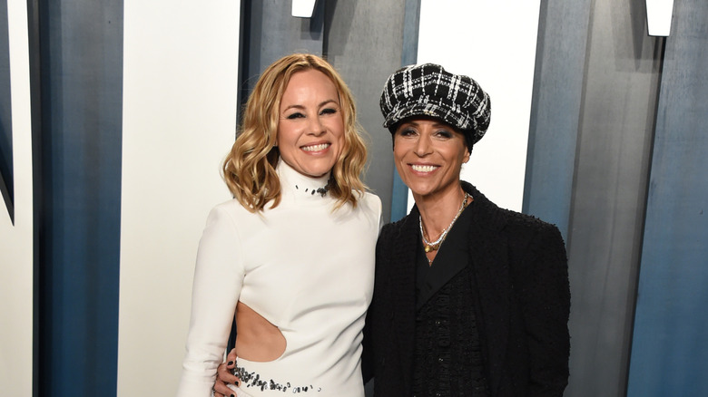 Maria Bello (L) and Dominique Crenn at the 2020 Vanity Fair Oscar Party in February 2020