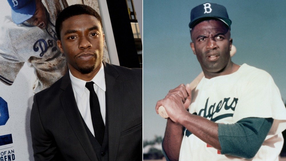 Split image of Chadwick Boseman and Jackie Robinson
