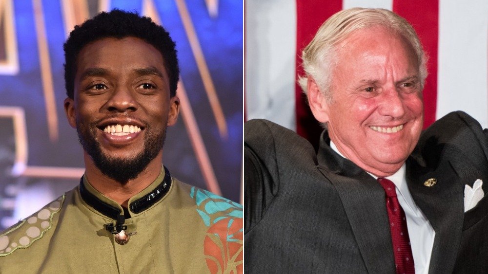 Split image of Chadwick Boseman and Governor Henry McMaster