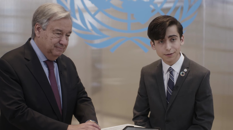 Aidan Gallagher with UN Secretary-General Antonio Guterres