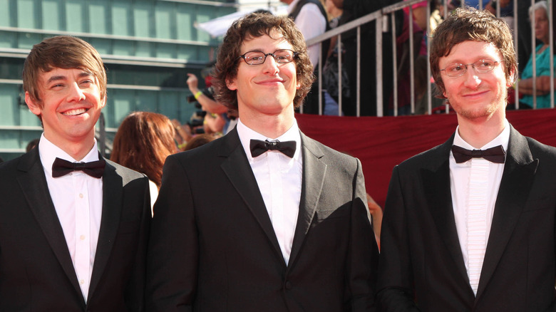 Jorma Taccone, Andy Samberg, Akiva Schaffer smiling