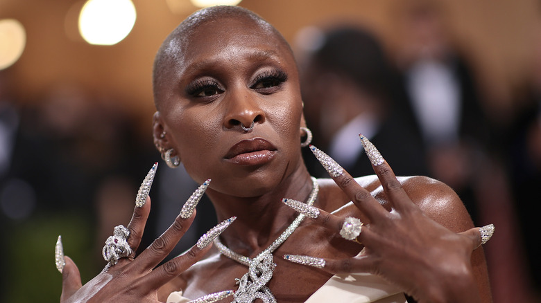 Cynthia Erivo posing with glam nails