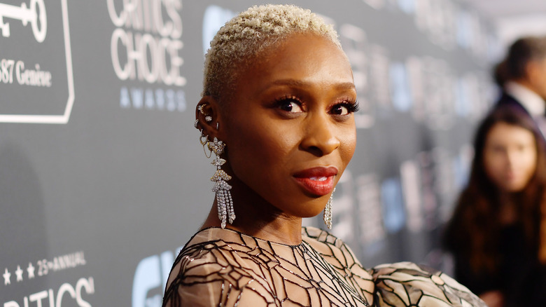 Cynthia Erivo in a sheer dress, posing