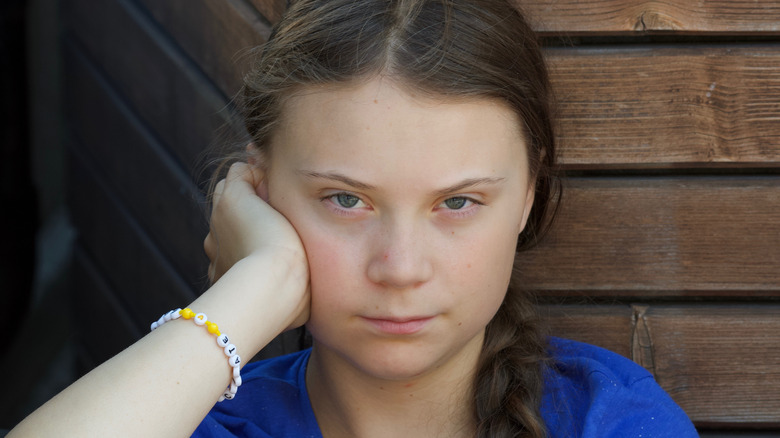 Greta Thunberg looking serious