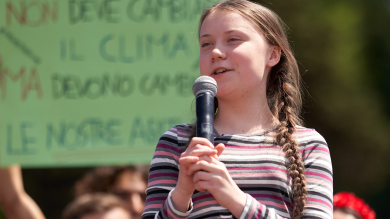 Greta Thunberg giving a speech 