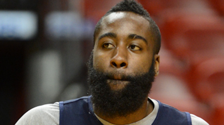 James Harden with lips compressed