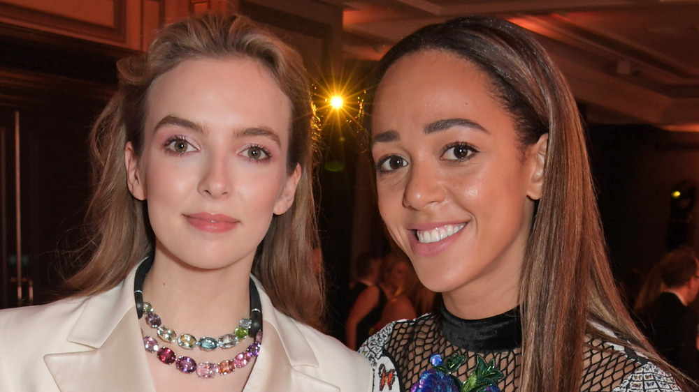 Jodie Comer posing with Katarina Johnson-Thompson