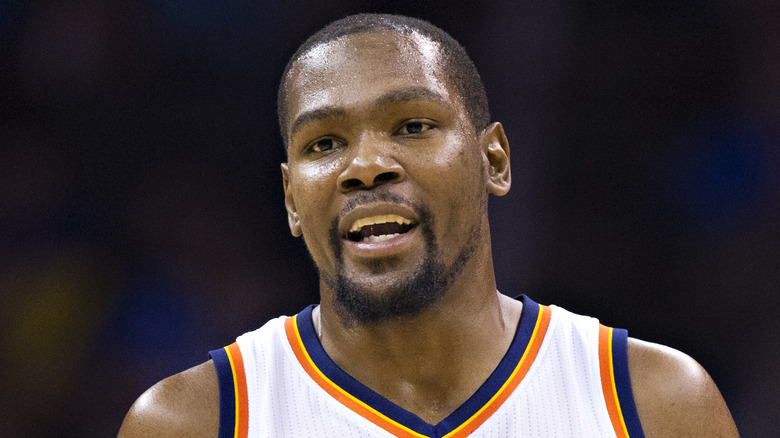 Kevin Durant in a basketball game, speaking