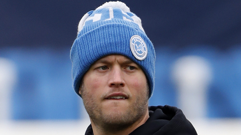 Matthew Stafford practicing for a game