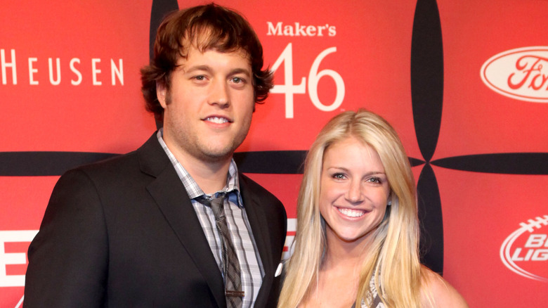 Matthew Stafford and Kelly Stafford smiling