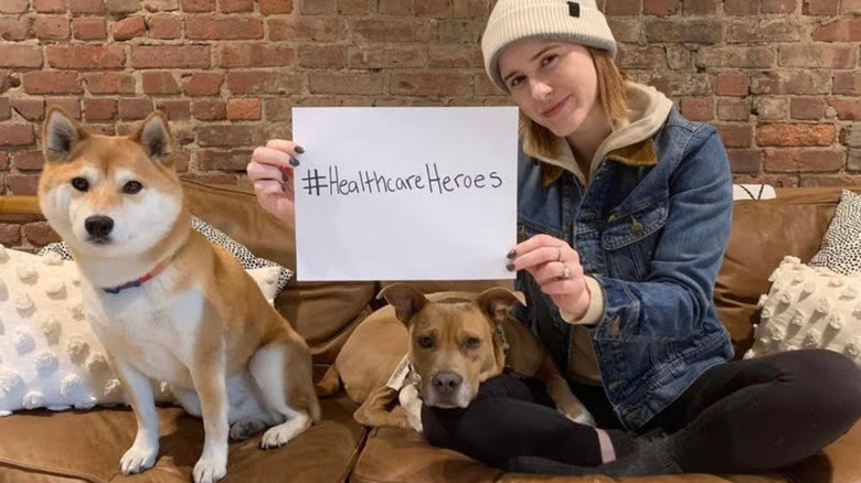 Rachel Brosnahan with her dogs 