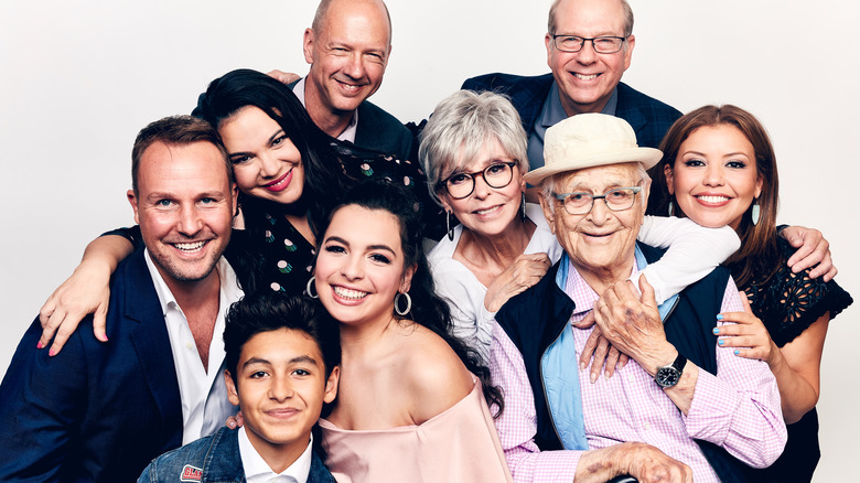 Brent Miller, Marcel Ruiz, Gloria Calderon Kellett, Mike Royce, Isabella Gomez, Rita Moreno, Stephen Tobolowsky, Normal Lear, and Justina Machado of Netflix's 'One Day at a Time' 