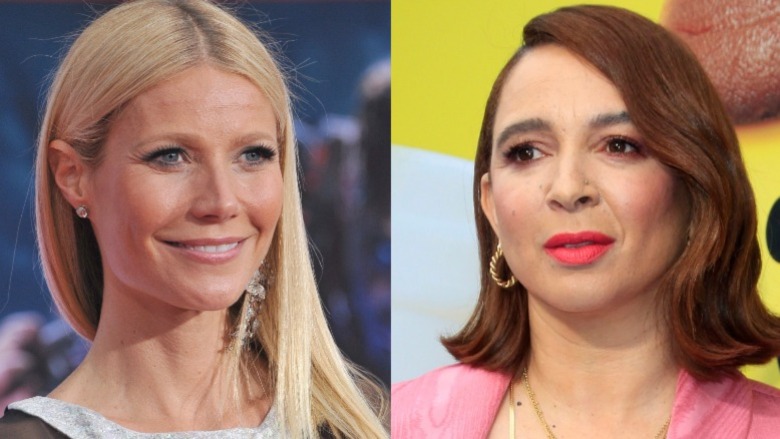 Gwyneth Paltrow smiling (left), Maya Rudolph smirking (right)