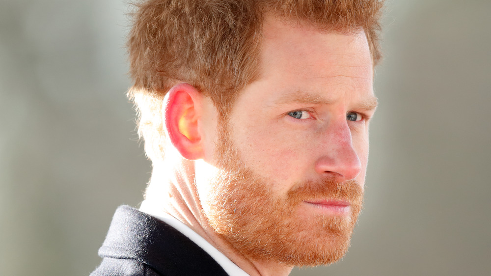 Prince Harry looking stern 