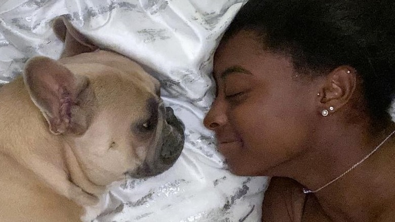 Simone Biles and her French bulldog