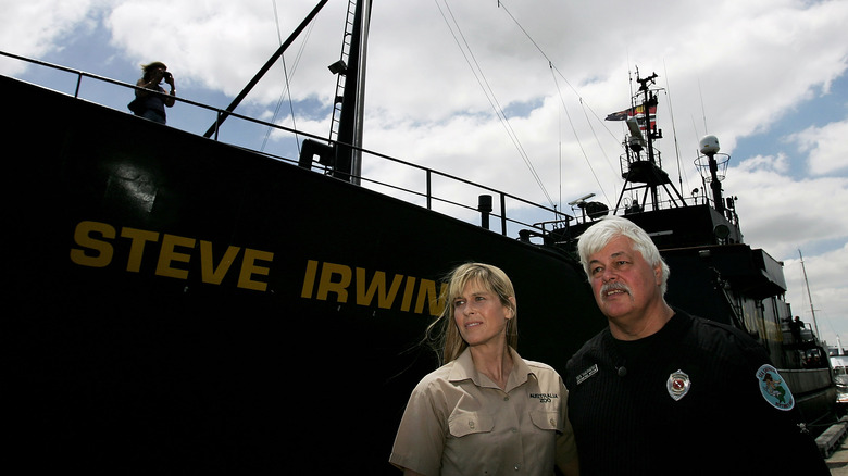 Paul Watson and Terri Irwin with Steve Irwin ship