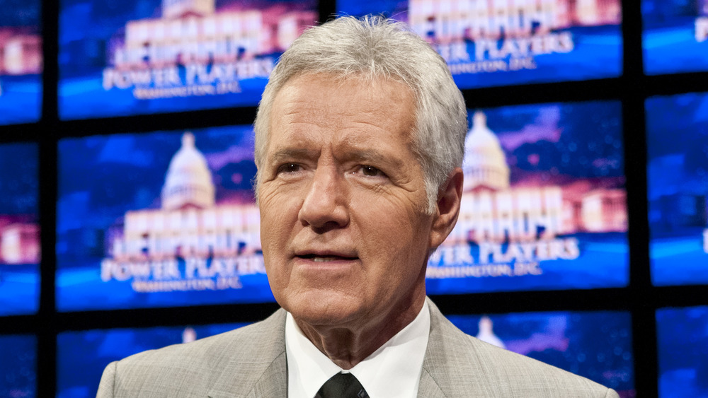 Alex Trebek on the set of Jeopardy