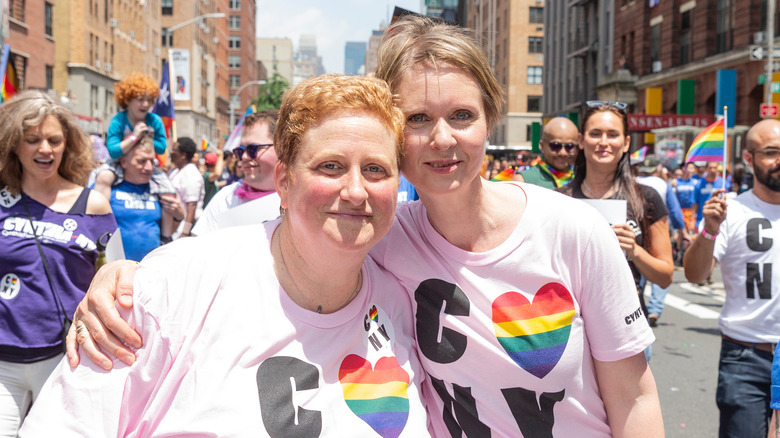 Cynthia Nixon and Christine Marinoni at Pride 