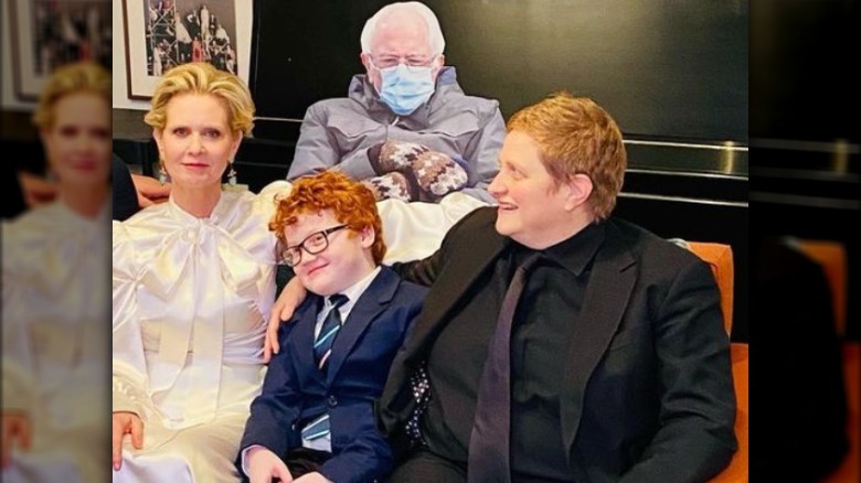 Cynthia Nixon and Christine Marinoni with their son