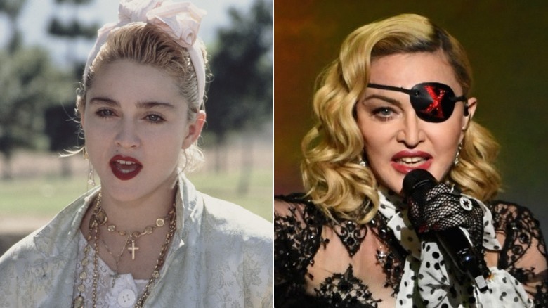 Young and old Madonna image split