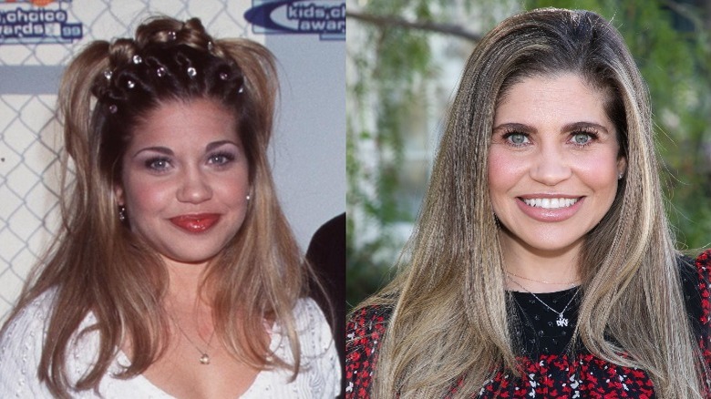 Danielle Fishel smiling in the 90s and as an adult