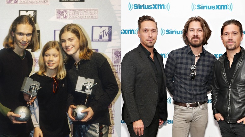 Hanson smiling in the 90s and as adults